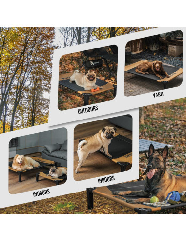 Cama Elevada para Perros OneTigris Pequeña Marrón con Malla Transpirable