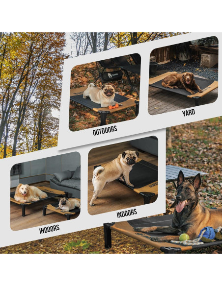 Cama Elevada para Perros OneTigris Pequeña Marrón con Malla Transpirable