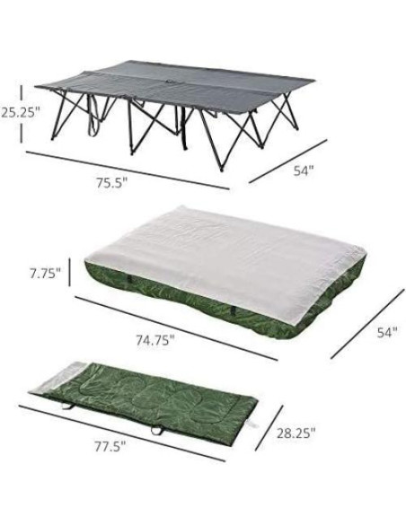Cama de Camping Plegable Outsunny para 2 Personas con Saco de Dormir