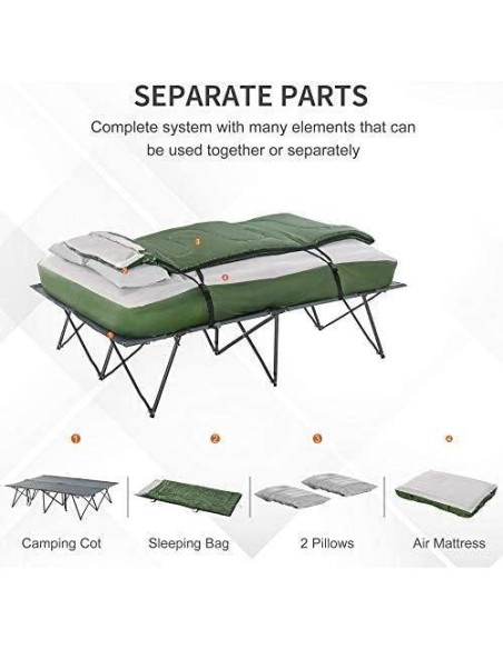 Cama de Camping Plegable Outsunny para 2 Personas con Saco de Dormir