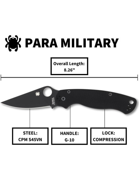 Cuchillo Plegable Spyderco Para Military 2 20.93 cm G-10 Negro