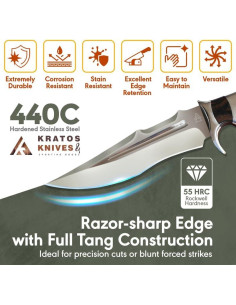 Cuchillo de Caza Kratos ZF11 con Funda - Acero Inoxidable 440 2