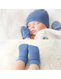 Conjunto de gorros, manoplas y calcetines AQOKKA para bebés 0-6 meses 2