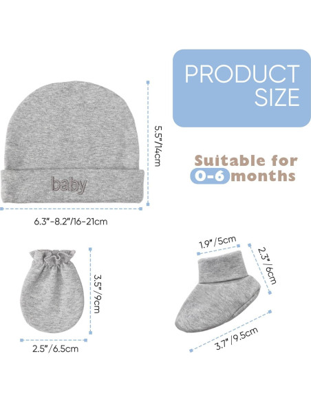 Conjunto de gorros, manoplas y calcetines AQOKKA para bebés 0-6 meses