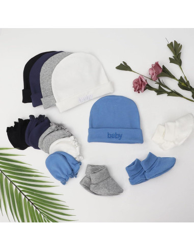 Conjunto de gorros, manoplas y calcetines AQOKKA para bebés 0-6 meses
