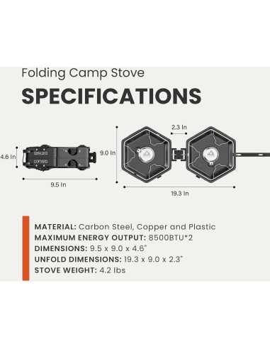 Estufa de Camping COFIYARD 2 Quemadores Plegable 1.90 kg