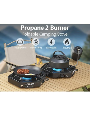 Estufa de Camping COFIYARD 2 Quemadores Plegable 1.90 kg