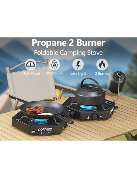 Estufa de Camping COFIYARD 2 Quemadores Plegable 1.90 kg