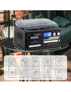 Tocadiscos Retro Jorlai T408 9 en 1 Bluetooth CD Radio AM/FM 2