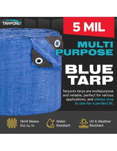 Lona Azul Polietileno 1.83x2.44m TARPONIX Impermeable 5 Mil