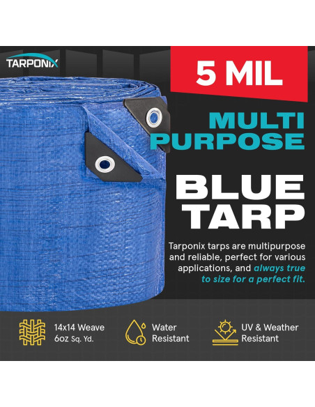Lona Azul Polietileno 1.83x2.44m TARPONIX Impermeable 5 Mil