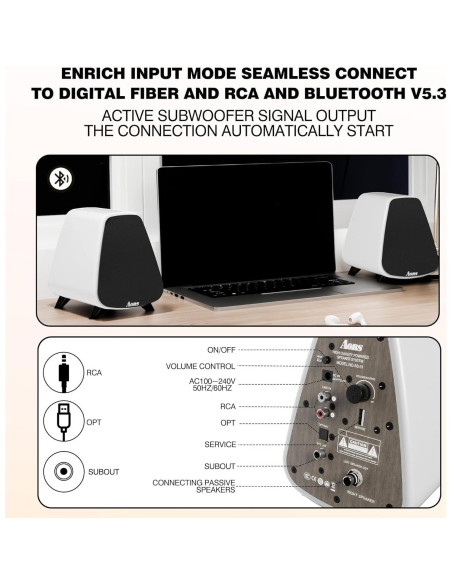 Altavoces Activos AORS AS31 - 80W RMS, Bluetooth 5.3, Madera Negra