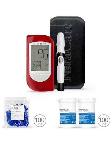 Kit de Prueba de Diabetes FORA Pro Voice V9 con Glucometro y 100 Tiras