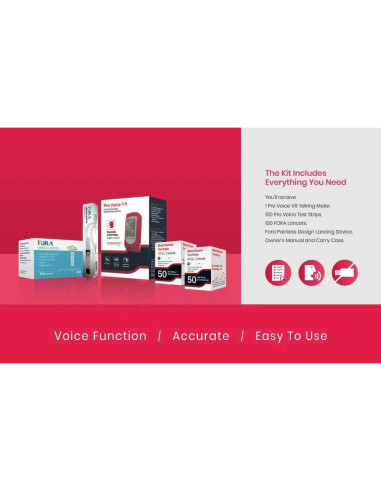 Kit de Prueba de Diabetes FORA Pro Voice V9 con Glucometro y 100 Tiras