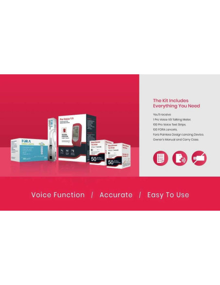 Kit de Prueba de Diabetes FORA Pro Voice V9 con Glucometro y 100 Tiras