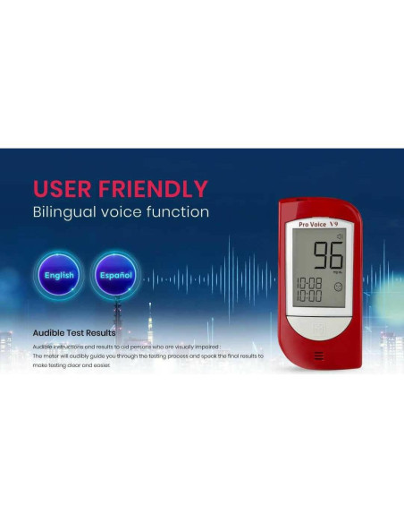 Kit de Prueba de Diabetes FORA Pro Voice V9 con Glucometro y 100 Tiras