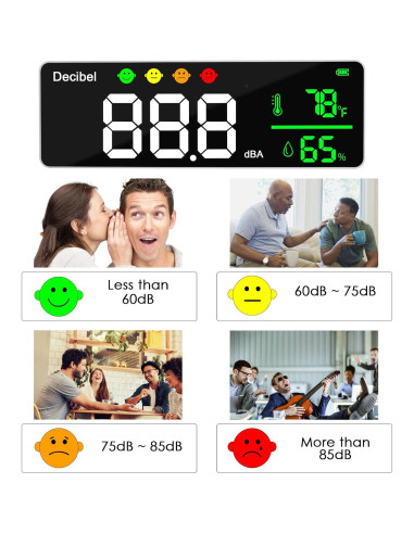 Medidor de Decibelios DANOPLUS 11" LED Temperatura Humedad