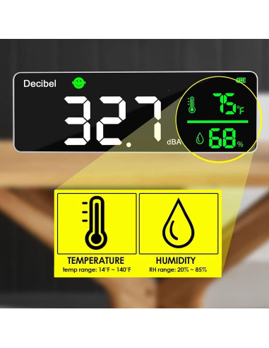 Medidor de Decibelios DANOPLUS 11" LED Temperatura Humedad