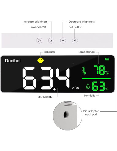 Medidor de Decibelios DANOPLUS 11" LED Temperatura Humedad