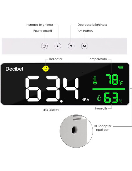 Medidor de Decibelios DANOPLUS 11" LED Temperatura Humedad