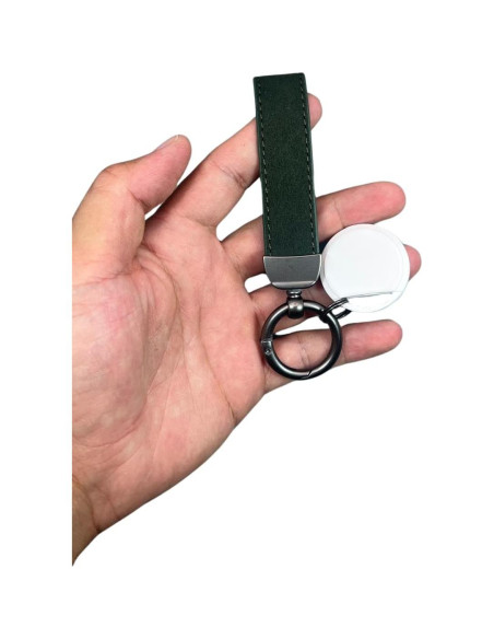 Dispositivo de Seguimiento GPS con Llavero de Cuero - Blanco y Verde
