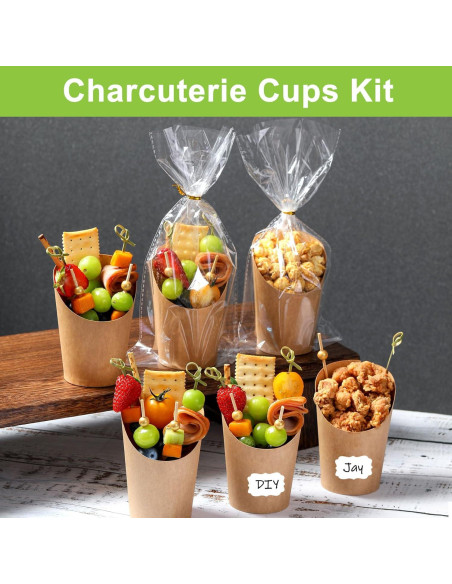 100 Tazas de Papel Desechables FSAH 12Oz con Palillos y Etiquetas