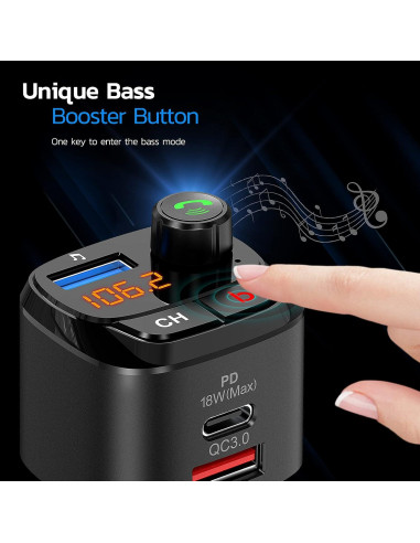 Transmisor FM Bluetooth Nulaxy NX12 con Cargador USB 18W