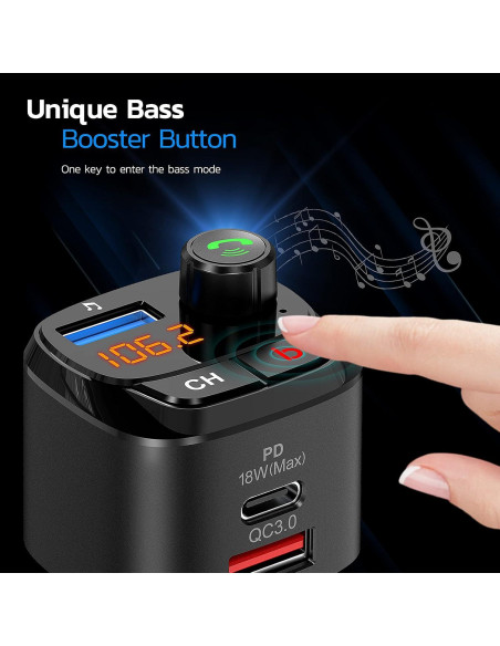 Transmisor FM Bluetooth Nulaxy NX12 con Cargador USB 18W