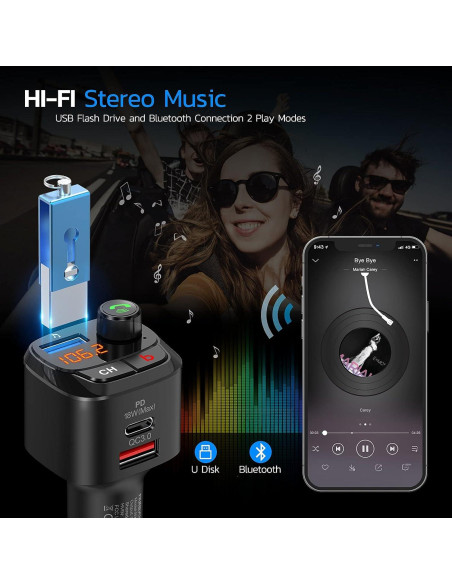 Transmisor FM Bluetooth Nulaxy NX12 con Cargador USB 18W