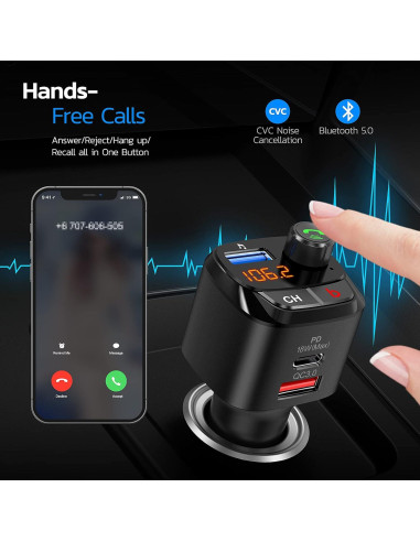 Transmisor FM Bluetooth Nulaxy NX12 con Cargador USB 18W