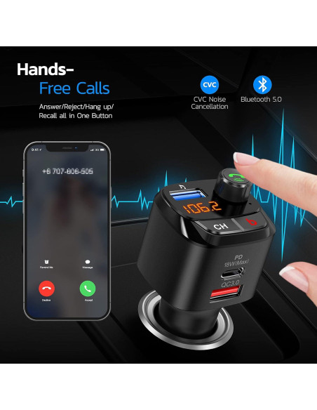 Transmisor FM Bluetooth Nulaxy NX12 con Cargador USB 18W