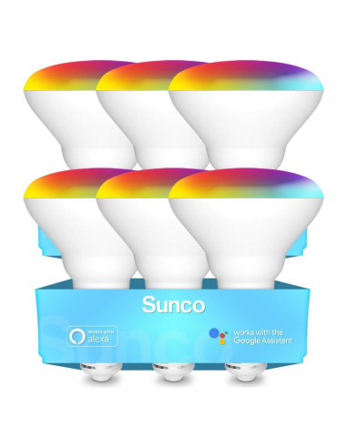 Bombillas LED Inteligentes Sunco BR30 RGB 8W, Control por Voz, Paquete de 6