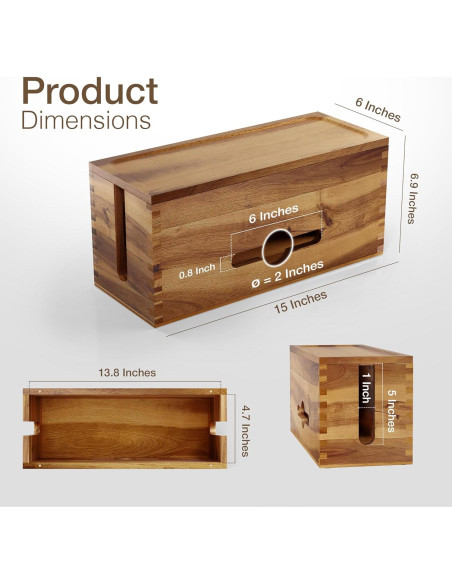 Caja de Gestión de Cables Tidita Acacia 38.1x15.2x17.5 cm