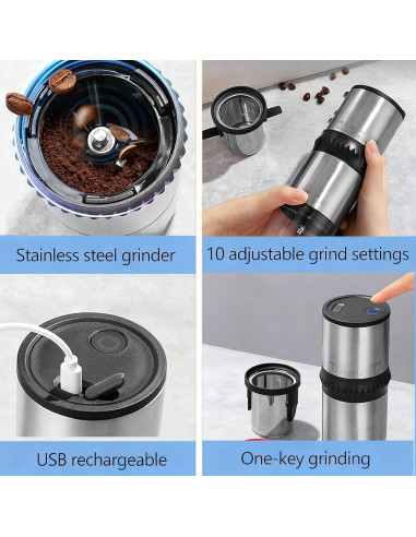 Molinillo de Café Eléctrico Portátil Toycol 220g USB Inoxidable