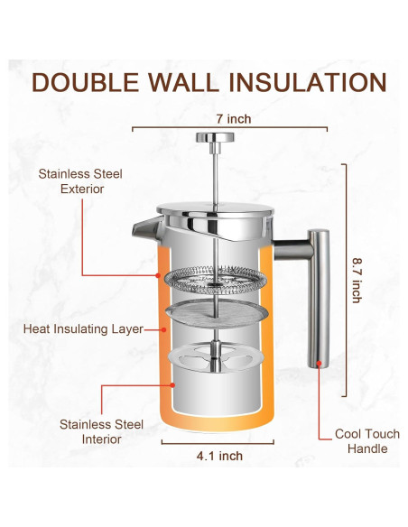 Cafetera Francesa GranChef de Acero Inoxidable 1L Doble Pared