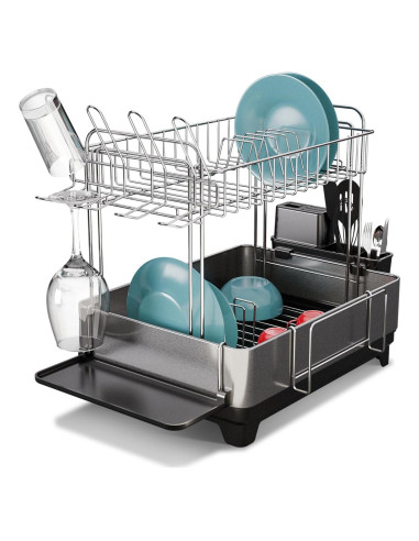 Estante de Secado de Platos Home Zone Living 2 Niveles Acero Inoxidable