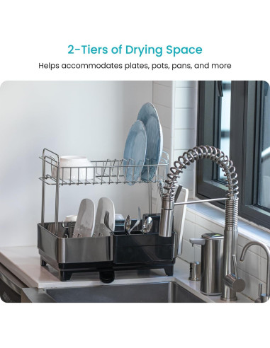 Estante de Secado de Platos Home Zone Living 2 Niveles Acero Inoxidable