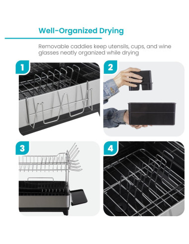 Estante de Secado de Platos Home Zone Living 2 Niveles Acero Inoxidable