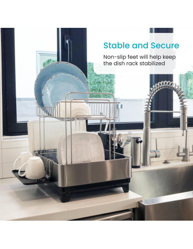 Estante de Secado de Platos Home Zone Living 2 Niveles Acero Inoxidable