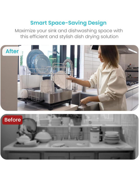 Estante de Secado de Platos Home Zone Living 2 Niveles Acero Inoxidable