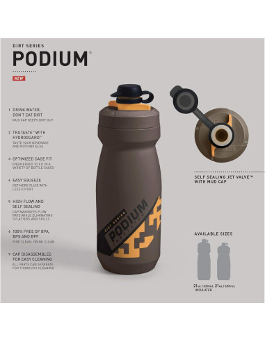 Botella de Agua Aislada CamelBak Podium Dirt Series 621ml Negra