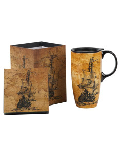 Taza de Cerámica Topadorn 500ml con Tapa y Asa Vintage