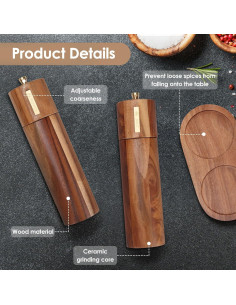 Juego de Molinillos de Sal y Pimienta Foyucool 20.32 cm Madera 2