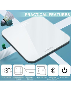 Báscula Digital Bluetooth MPBEKING 181kg LCD Blanca 2