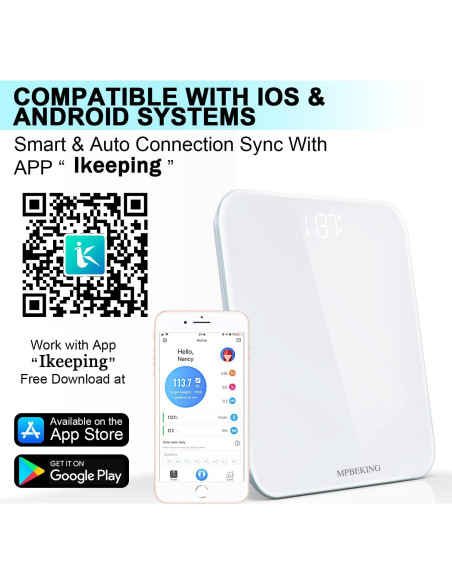 Báscula Digital Bluetooth MPBEKING 181kg LCD Blanca