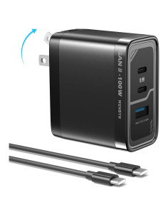 Cargador Rápido MUNBYN 100W GaN III 3 Puertos USB-C Plegable