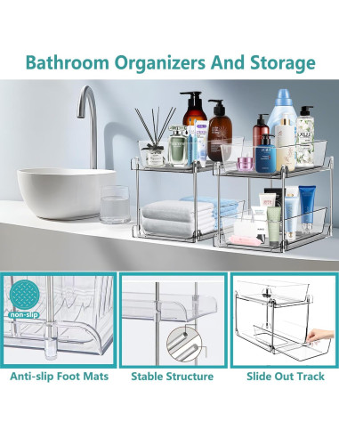 Organizador Extraíble AIYULONG 2 Niveles Claro para Baño y Cocina