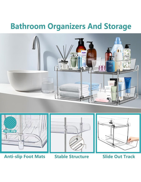 Organizador Extraíble AIYULONG 2 Niveles Claro para Baño y Cocina