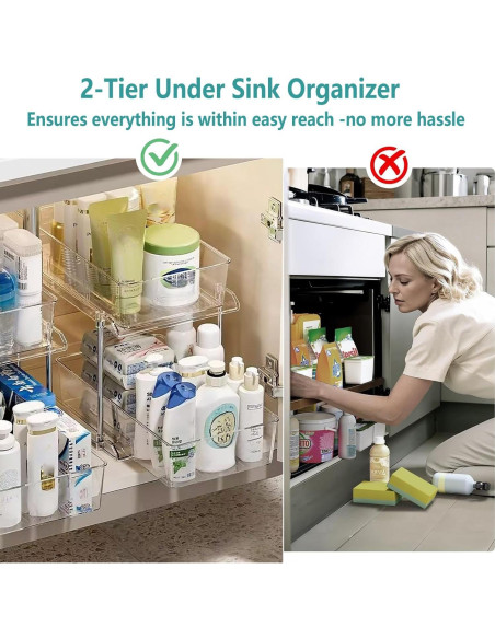 Organizador Extraíble AIYULONG 2 Niveles Claro para Baño y Cocina