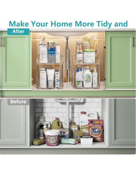 Organizador Extraíble AIYULONG 2 Niveles Claro para Baño y Cocina